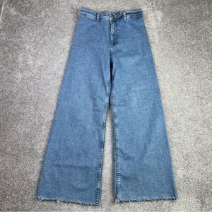ZARA Wide Leg Jeans Size 6 High Rise Raw Hem Blue Denim